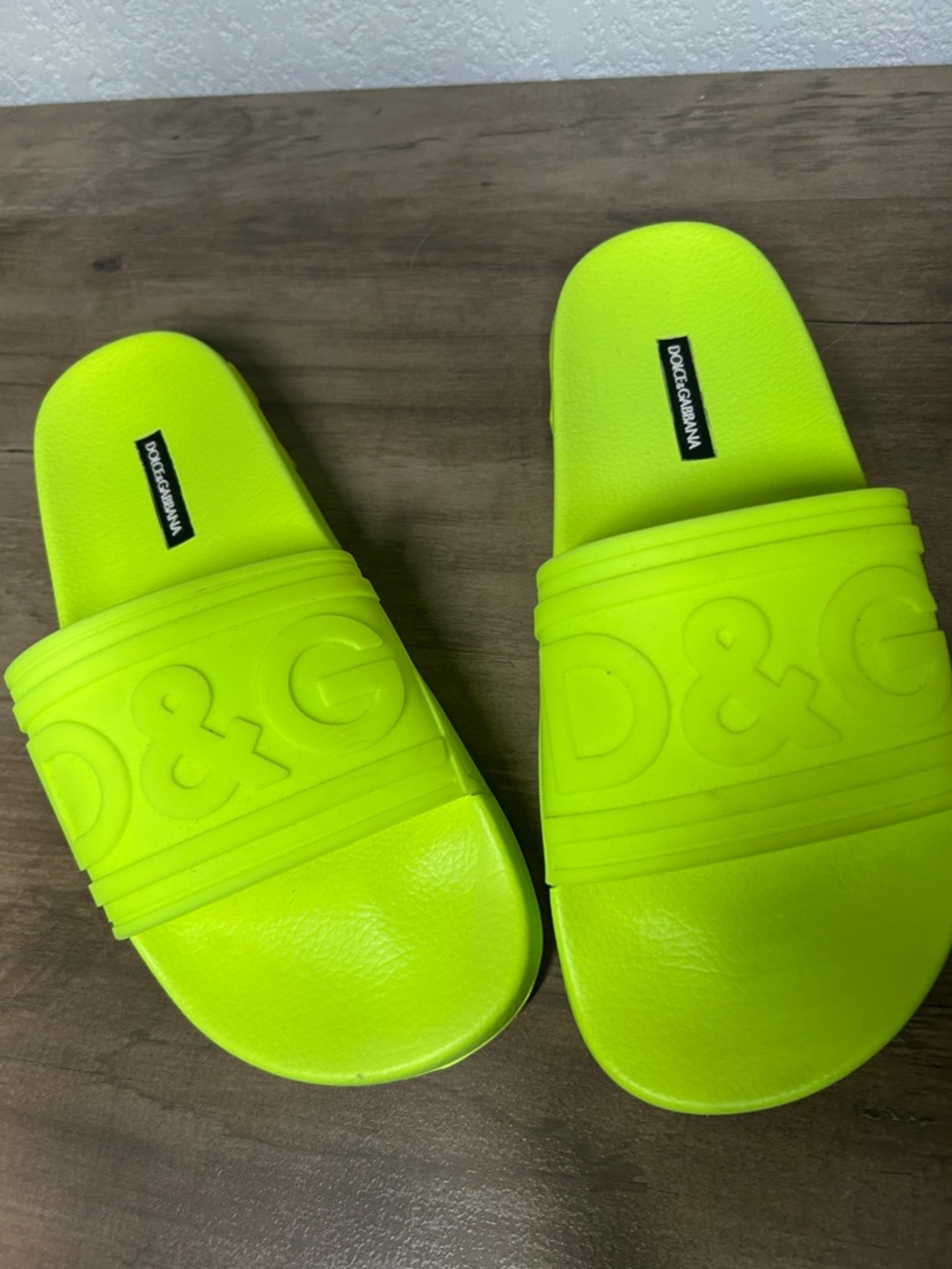 Dolce & Gabbana Neon Lime D&G Slide Sandals